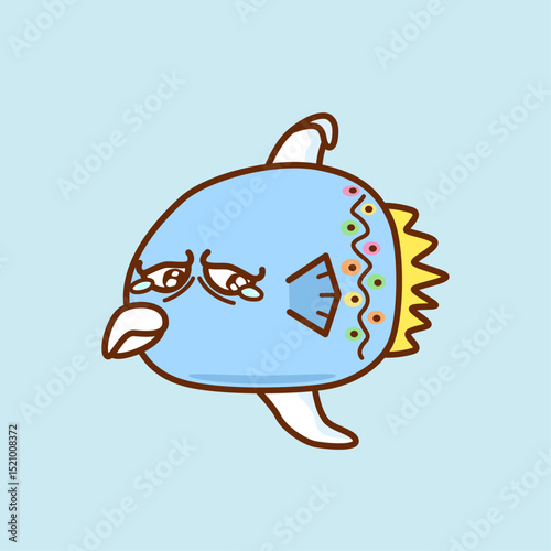 悲しむカラフルなブルー色のマンボウ／Sad colorful blue sunfish