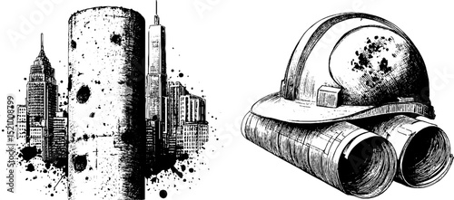 Architectural engineering concepts featuring concrete foundations and skyscrapers