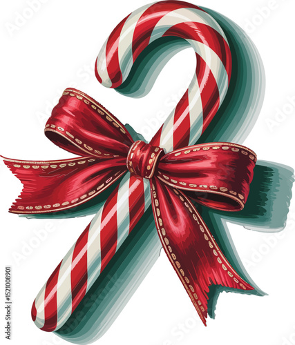 Classic red and white candy cane tied with a festive red bow shows holiday charm