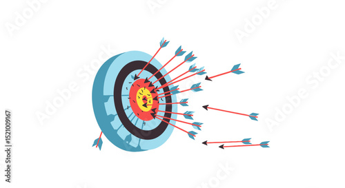 Missed Target Arrows Piercing a Colorful Archery Target