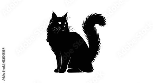 Majestic Maine Coon Cat Silhouette, Sitting Profile, Elegant Black Fur