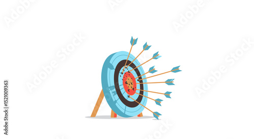 Bullseye Target with Multiple Arrows Hitting the Center, Achieving Accuracy
