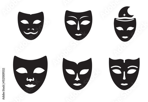 Theater mask Silhouette Vector Set