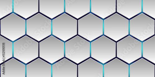 White 3d hexagonal technology vector abstract background. Blue bright energy flashes under hexagon in modern technology futuristic background vector illustration. White honeycomb texture grid.