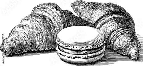 Engraved bakery delights: croissant and baguette art for culinary design