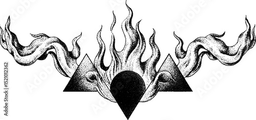 Engraved abstract flame design with geometric shapes for artistic decor