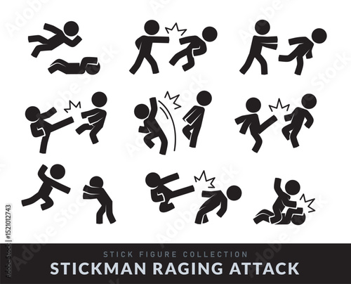 Stick Men in Combat Poses. Various pose of Stick Figure. Vector Illustration