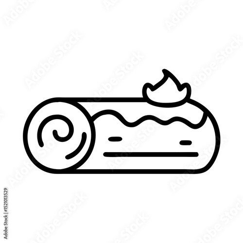 Yule log cake illustration. Sweet dessert pastry with cream topping and log shape. Festive winter holiday treat perfect for Christmas cards and bakery menus.