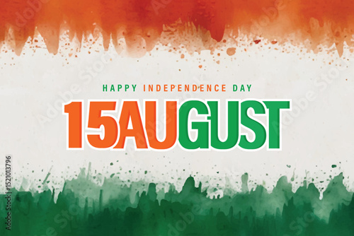 Indian 15th August Happy Independence Day greeting banner design with tricolour watercolor background poster vector illustration	