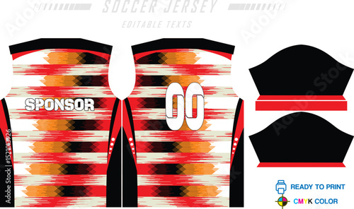 Sport jersey design template with grunge line halftone pattern background. Sport uniform in front & back view. Shirt mock up for sport club. Vector Illustration