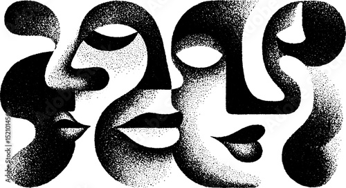 Abstract engraved face art set with cutout design for creative projects