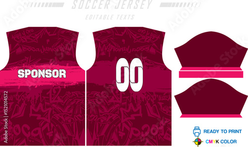Sport jersey design template with grunge line halftone pattern background. Sport uniform in front & back view. Shirt mock up for sport club. Vector Illustration