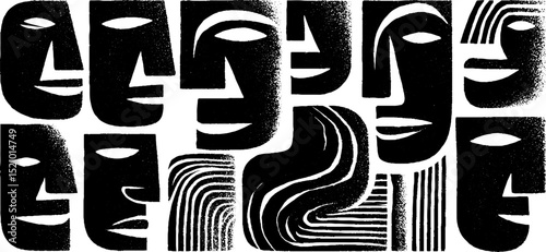 Abstract engraved illustration of facial features with geometric patterns for creative design