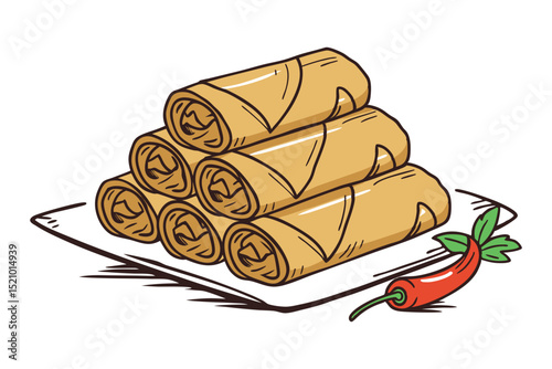 Lumpia Traditional Food Indonesia Vector Illustration