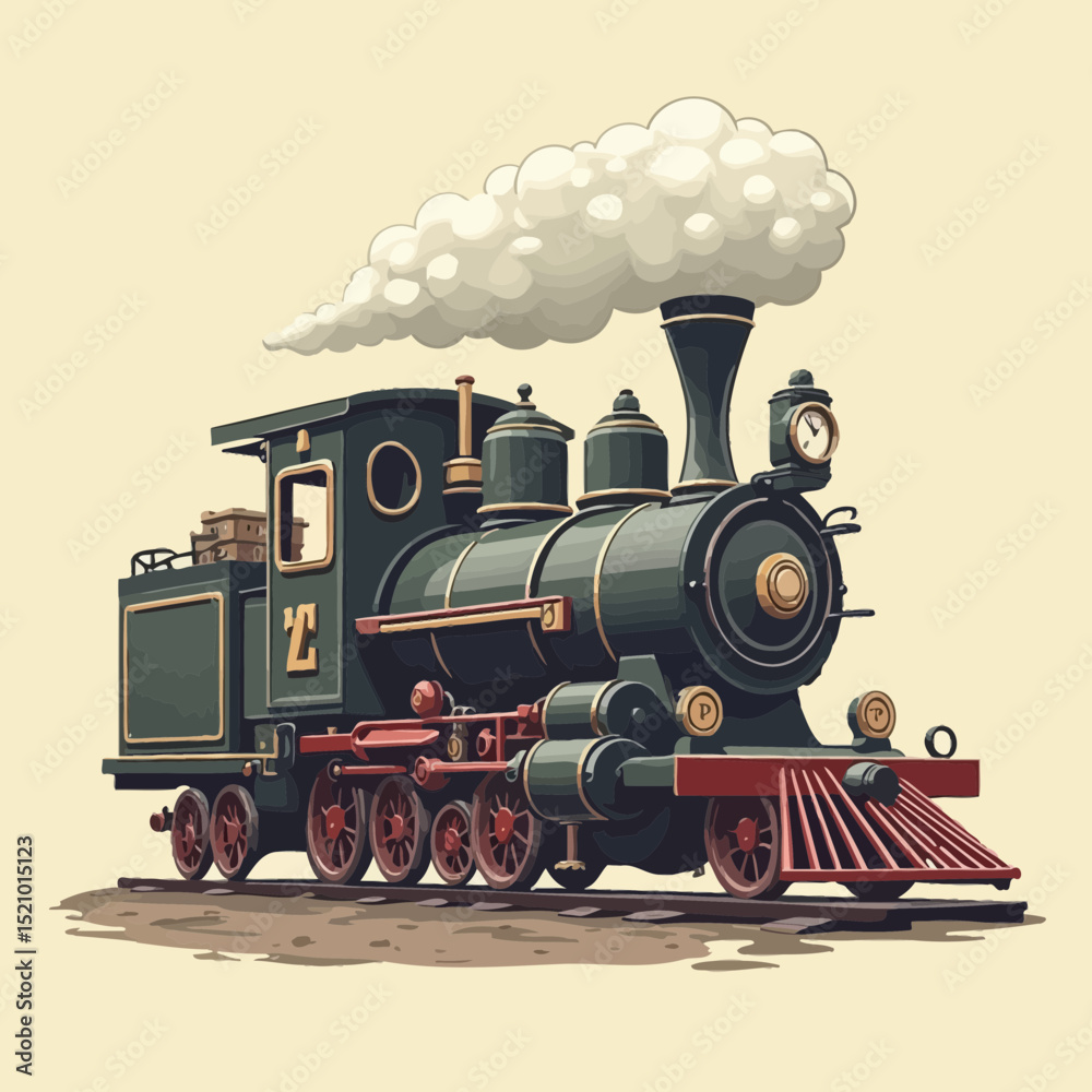 Fototapeta premium Vintage Steam Locomotive Illustration A Nostalgic Journey Through Time