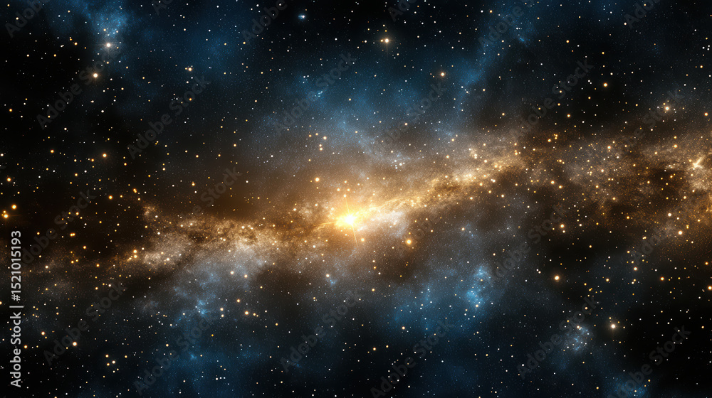 Naklejka premium Stunning cosmic scene featuring glowing galaxy amidst sea of stars and dark space