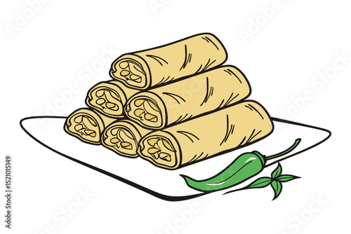 Lumpia Traditional Food Indonesia Vector Illustration