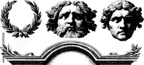 Classical ornamentation and decorative garlands engraving set for design