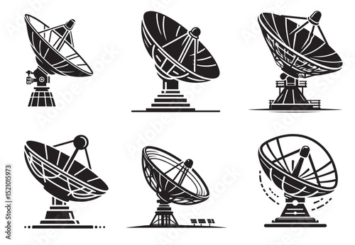 Large satellite dish antenna silhouette vector, Large satellite dish antenna icon Set
