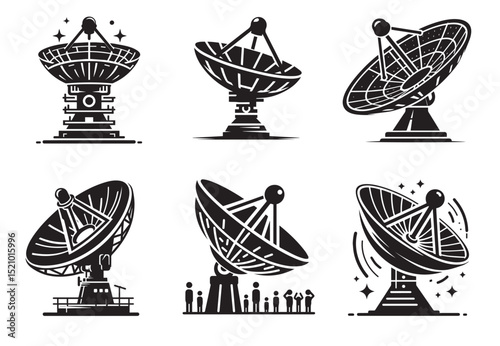 Large satellite dish antenna silhouette vector, Large satellite dish antenna icon Set