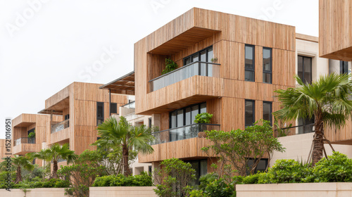 closeup of modern wooden building facades highlighting their texture and design