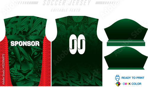 Sport jersey design template with grunge line halftone pattern background. Sport uniform in front & back view. Shirt mock up for sport club. Vector Illustration