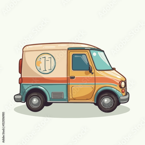 Retro Delivery Van Illustration Vintage Design, Side View