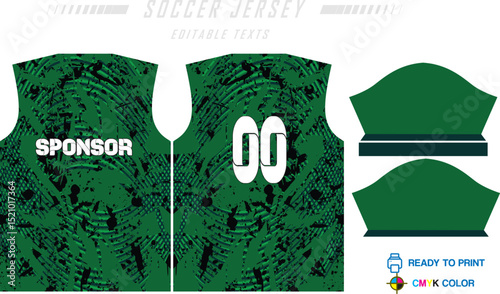 Sport jersey design template with grunge line halftone pattern background. Sport uniform in front & back view. Shirt mock up for sport club. Vector Illustration