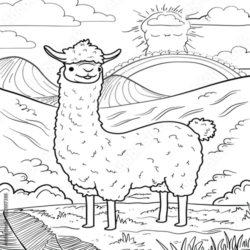 llama funny pooping animal coloring book page for kids or grown adults creative coloring mindful relaxation activity.