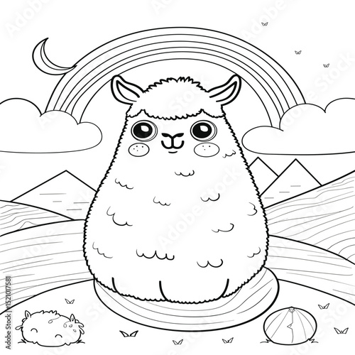 llama funny pooping animal coloring book page for kids or grown adults creative coloring mindful relaxation activity.