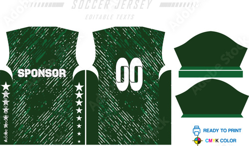 Sport jersey design template with grunge line halftone pattern background. Sport uniform in front & back view. Shirt mock up for sport club. Vector Illustration
