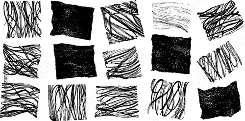 Collection of engraved abstract disassembled letter patterns for artistic design