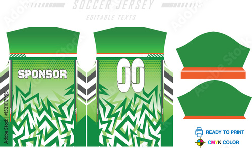 Sport jersey design template with grunge line halftone pattern background. Sport uniform in front & back view. Shirt mock up for sport club. Vector Illustration