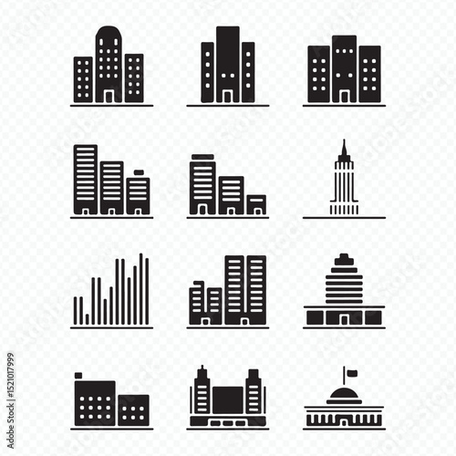Skyscraper and Building Icon Set in Minimal Vector Style