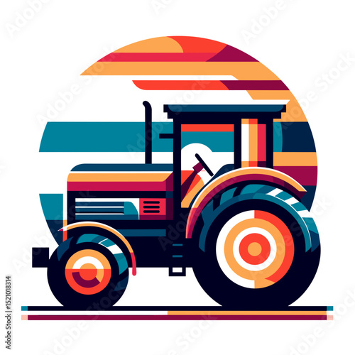 Compact vineyard tractor illustration with colorful geometric style on a transparent background