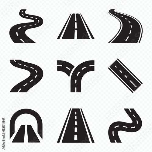 Vector Road Icon Pack with Highway Symbols Curves and Intersections