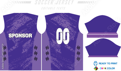 Sport jersey design template with grunge line halftone pattern background. Sport uniform in front & back view. Shirt mock up for sport club. Vector Illustration