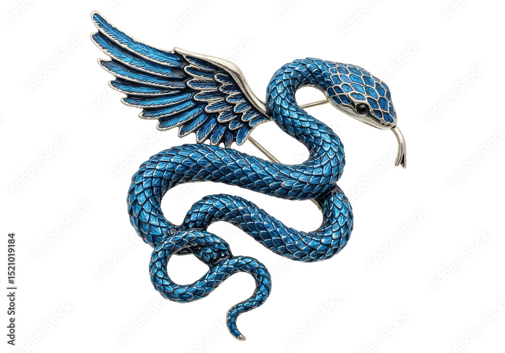 Obraz premium Isolated Elegant Winged Serpent Brooch with Blue Enamel