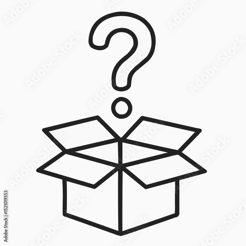 Question and box thin line icon, delivery concept, carton box with question mark sign on white background, Open cardboard box with question above box icon in outline style. Vector graphics.