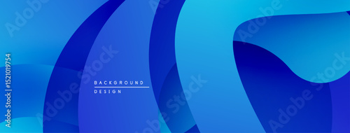 Abstract blue background. Overlapping curved shapes create dynamic visual effect. Smooth gradients offer modern aesthetic.