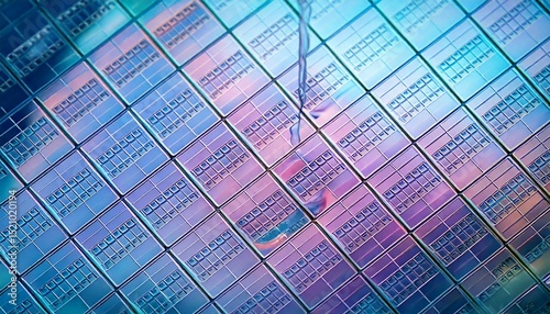 3D Illustration of Semiconductor Wafer Cleaning Process in Manufacturing Plant. Closeup.