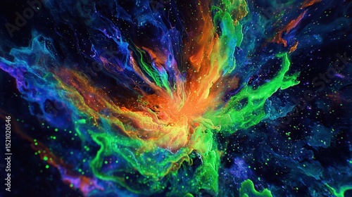 Holographic Fluid Burst in Deep Space with Neon Light Pulses and Abstract Particles - A High-Tech Surrealistic Masterpiece
