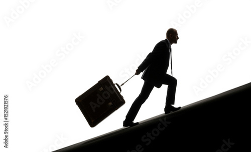 Businessman Silhouette Climbing Hill with Suitcase | Concept of Ambition, Determination, Challenge, and Career Success