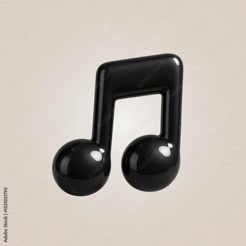 Glossy black musical note icon animation isolated asset, transparent 4K video, alpha channel, ProRes 4444