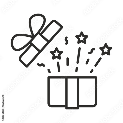 open gift box icon, revealed mystery box, present, festive package, thin line vector illustration eps10