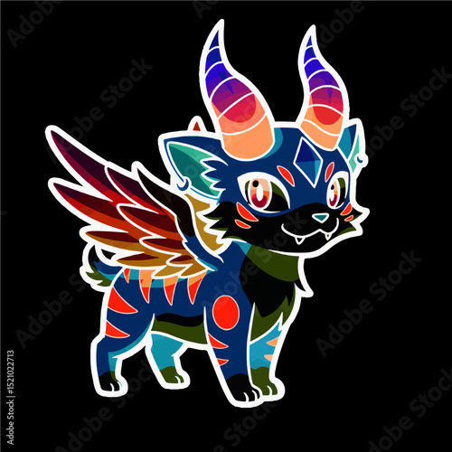 Cute, colorful winged dragon furry art – vibrant fantasy creature design vector 