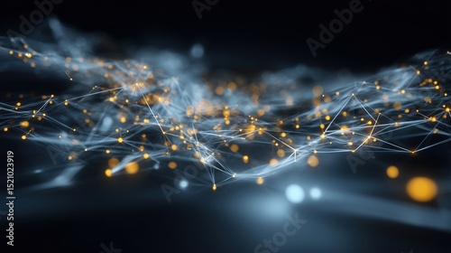 Cyberspace Neural Network Abstract Mesh with Pulsing Lights and Glowing Connections, Immersive Meta Interface Backdrop