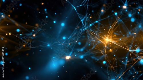 Cyberspace Neural Network Abstract Mesh with Pulsing Lights and Glowing Connections, Immersive Meta Interface Backdrop
