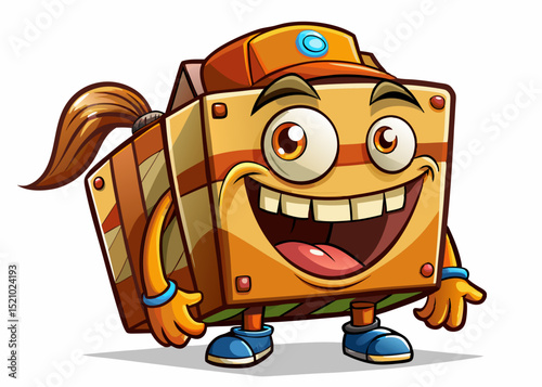 Vector cartoon illustration of a happy express delivery box mascot flying like a rocket ideal for shipping services, fast delivery branding, and e-commerce designs