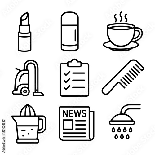 Routine morning iconography minimal line art icon illustration element